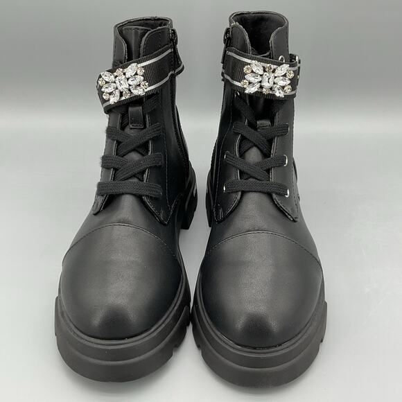 NEW Jessica Simpson Girls Rosa Brooch Embellished Ankle Boots Black Size 4 - Picture 3 of 10